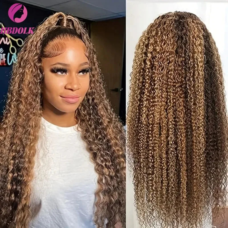 Deep Wave Glueless Lace Wig – 4/27 Honey Blonde Highlight 5x5 Human Hair