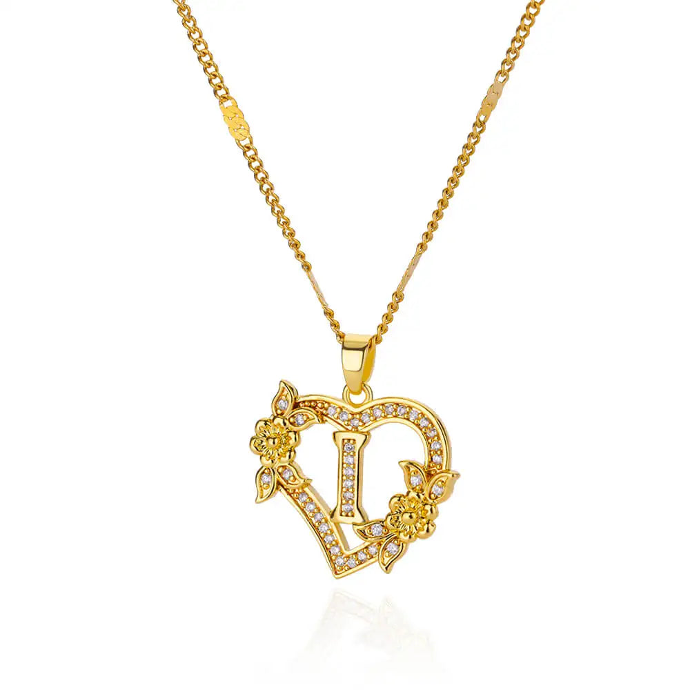 Custom Heart Initial Pendant Necklace – Gold Tarnish-Free Stainless Steel