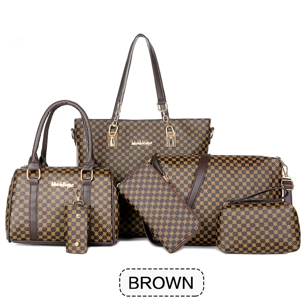 6-Piece Minimalist Floral Tote & Crossbody Set - Large Capacity Fashion Handbags
