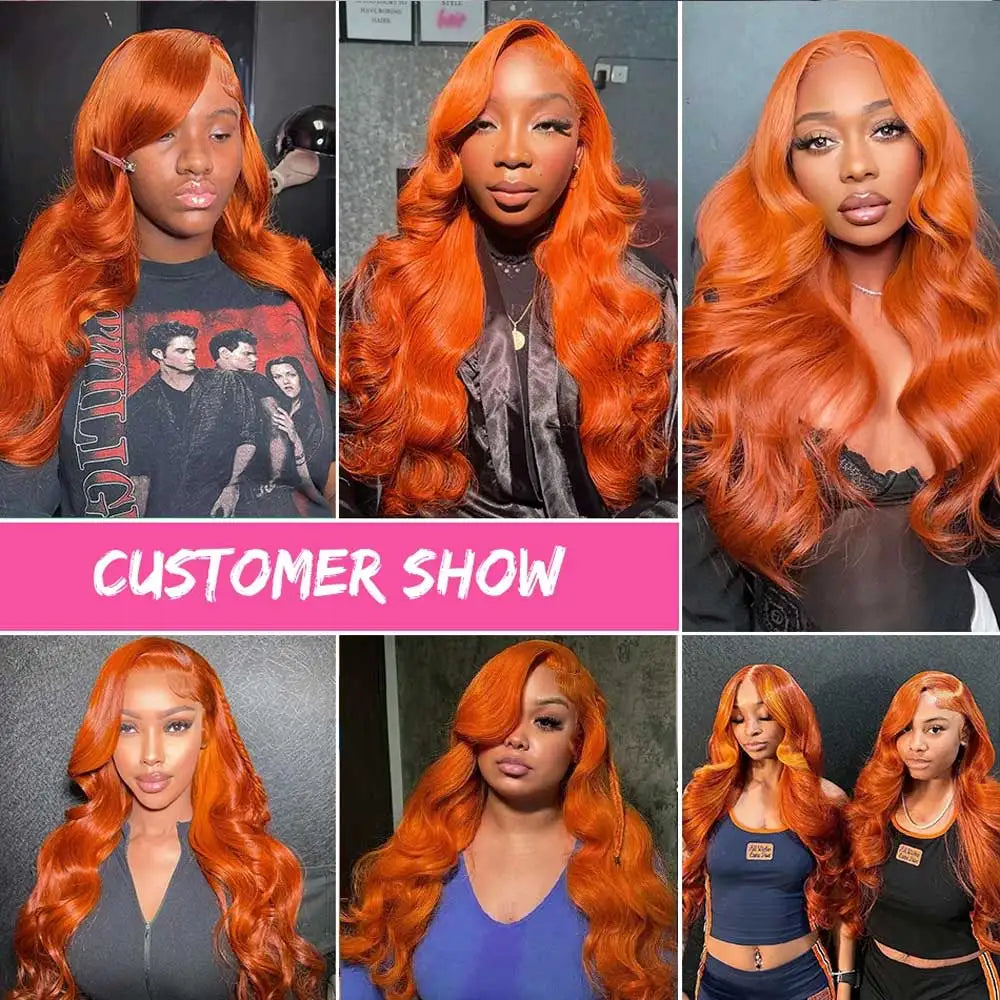Ginger Orange Wet and Wavy Lace Front Human Hair Wig – 30-34 Inch HD 13x4 Frontal
