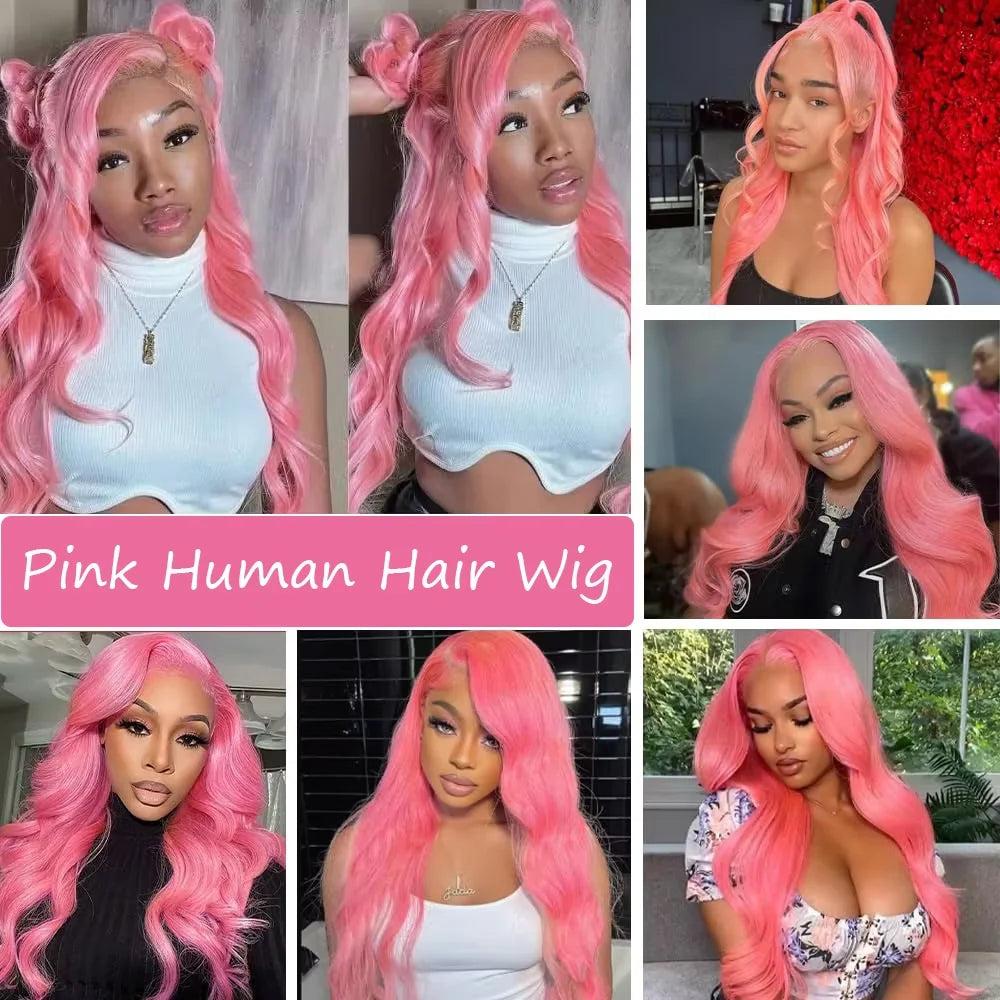 Light Pink Body Wave Human Hair Lace Front Wig – 13x6 HD Transparent Lace, Pre-Plucked