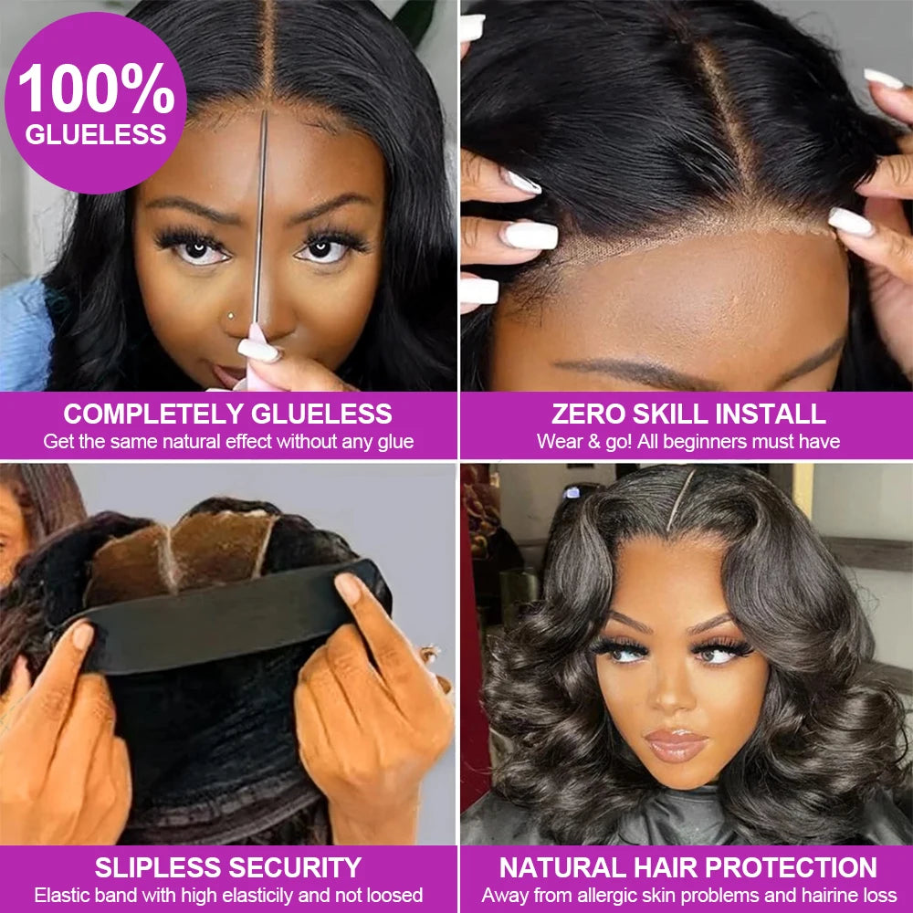 No Glue Body Wave Short Bob 7x5 Glueless Wigs Human Hair 250 Density Wavy 13x4 13x6 HD Lace Frontal Wig Preplucked for Women