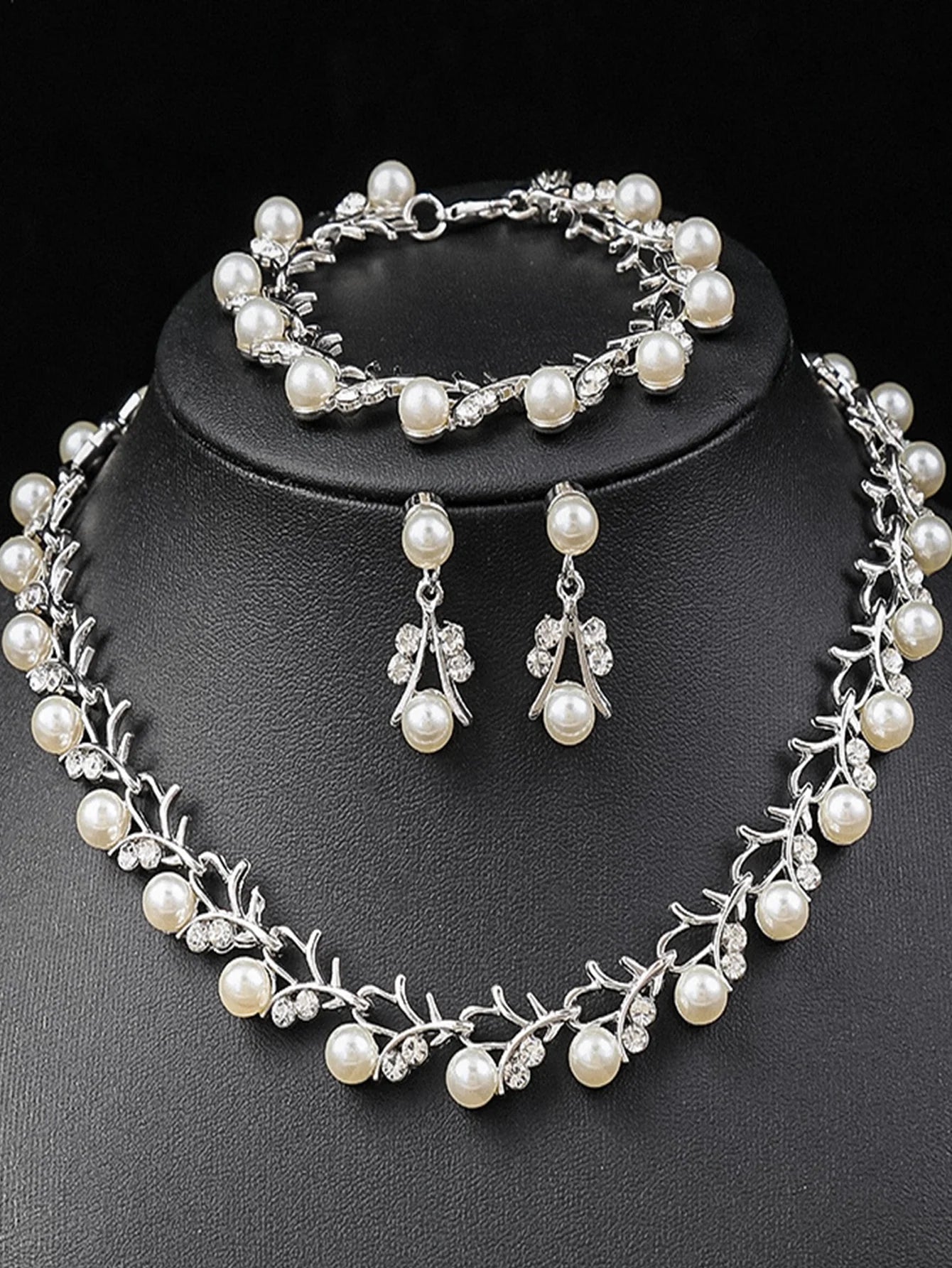 Elegance Pearl & Rhinestone Bridal Jewelry Set (4-Piece)