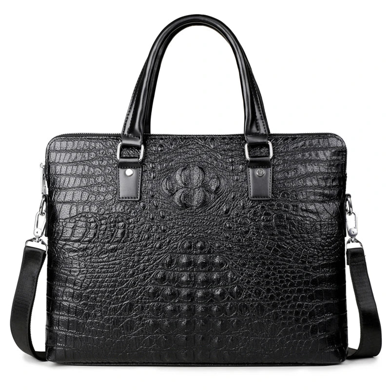 Luxury Crocodile-Embossed Leather Briefcase | Designer Laptop & Business Bag
