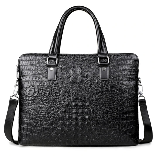 Luxury Crocodile-Embossed Leather Briefcase | Designer Laptop & Business Bag