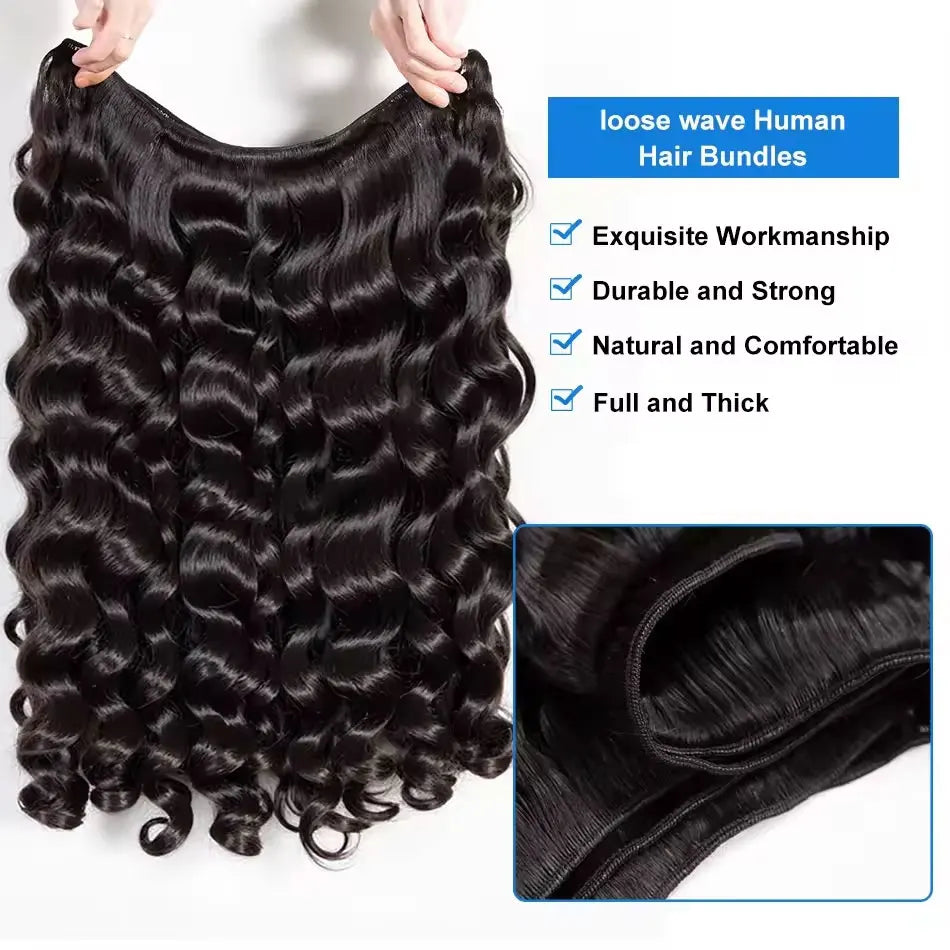 ✨ 30–40 Inch Loose Deep Wave Human Hair Bundles – Raw Virgin Brazilian Remy Hair Extensions (3–5 Bundles Set)