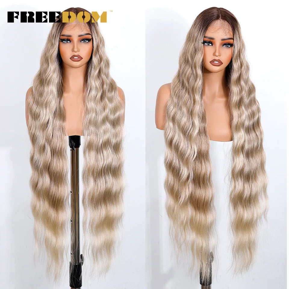 Long Deep Wavy Synthetic Lace Wig - Ombre Brown Blonde & White Cosplay Style