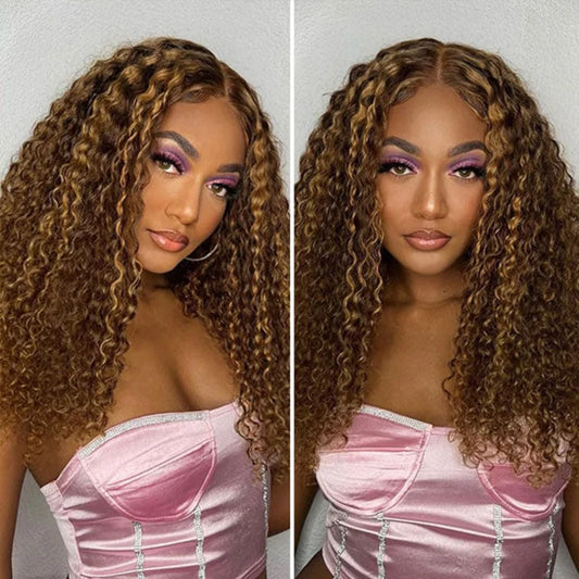 Glueless P427 Highlight Ombre Curly Bob: 5x5 HD Lace Closure Human Hair Wig