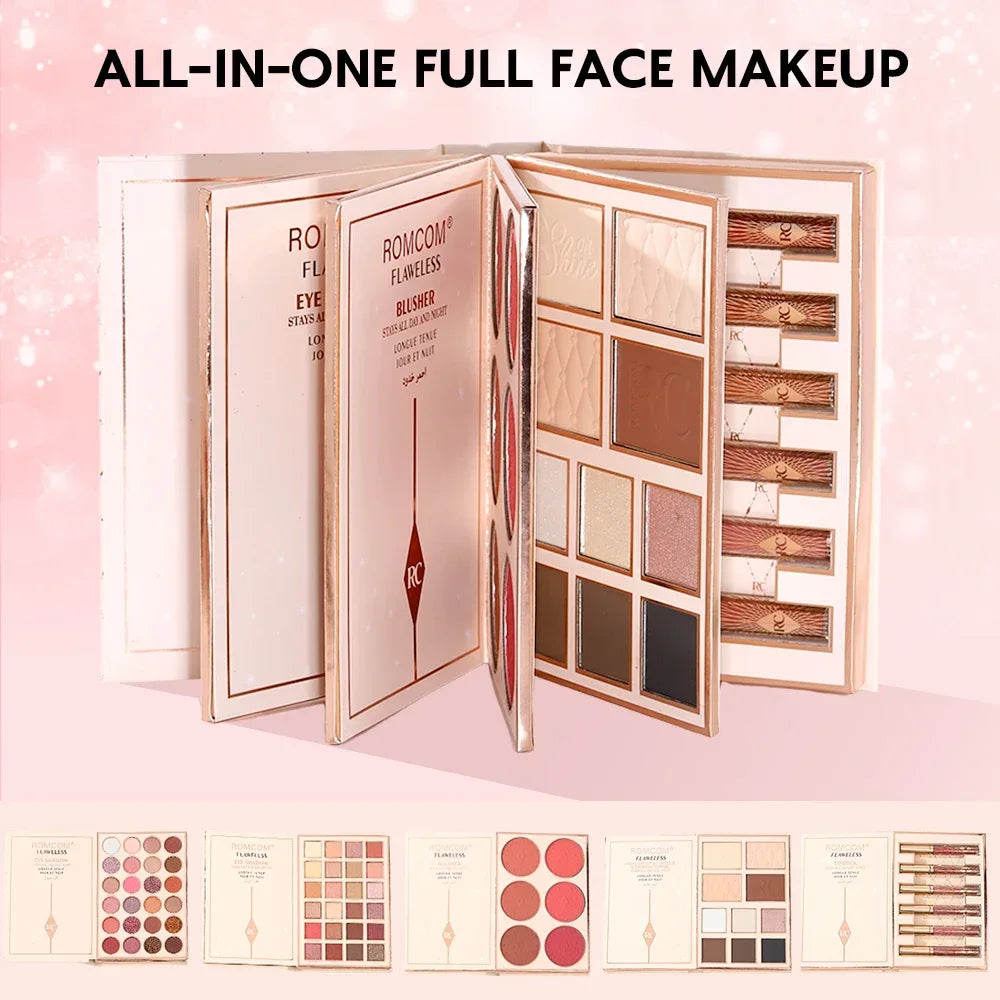 Full Glam Makeup Kit Palette - All-In-One Magic Book with Eyeshadow, Blush & Lip Gloss