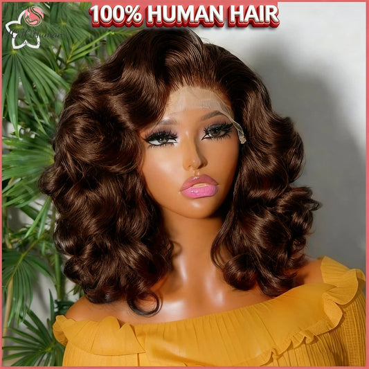 Chocolate Brown Body Wave Bob Wig – 13x4 Lace Front Human Hair Wig