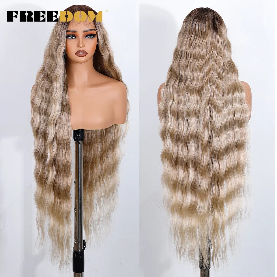 Long Deep Wavy Synthetic Lace Wig - Ombre Brown Blonde & White Cosplay Style