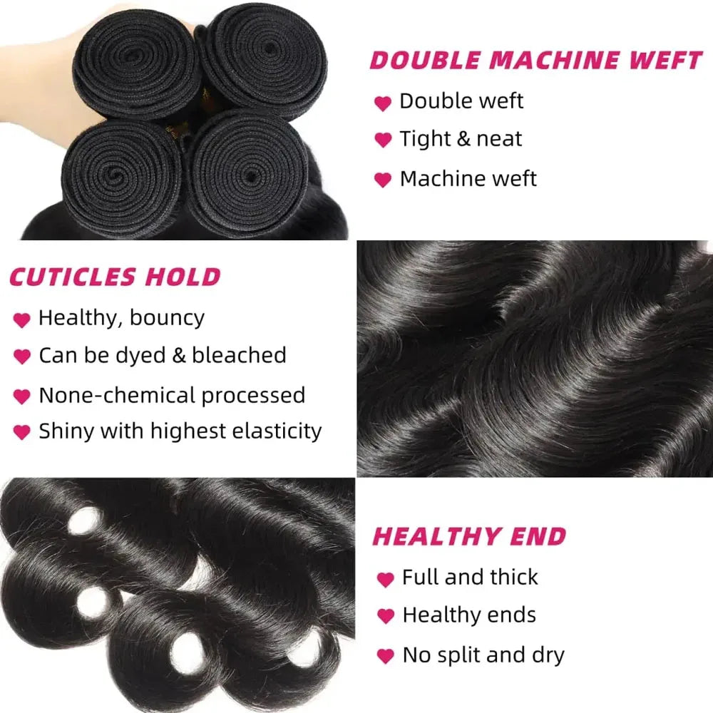 Premium Brazilian Virgin Body Wave Hair | 100% Human Hair Weave Extensions – Natural Black