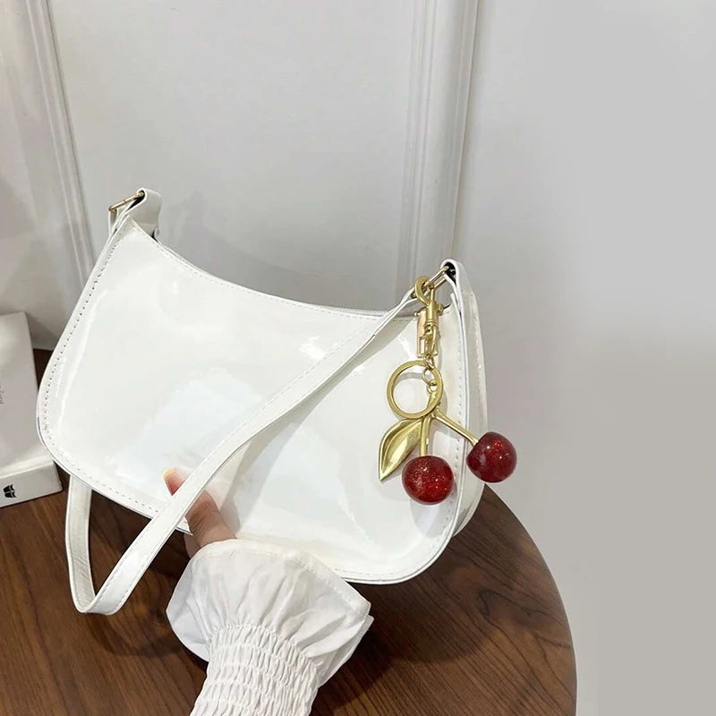 Minimalist PU Leather Underarm Bag with Cherry Detail