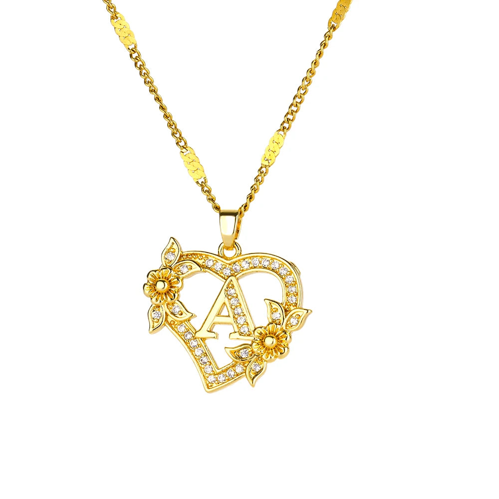 Custom Heart Initial Pendant Necklace – Gold Tarnish-Free Stainless Steel