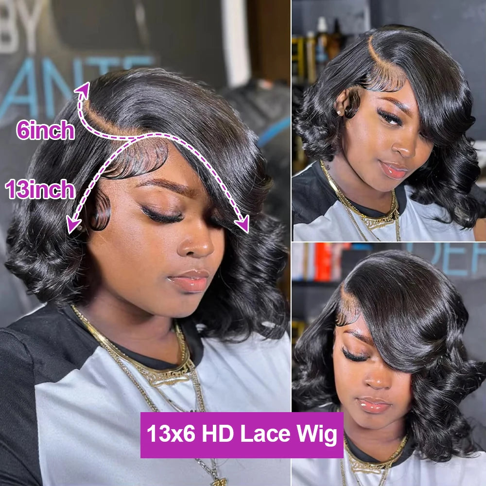 No Glue Body Wave Short Bob 7x5 Glueless Wigs Human Hair 250 Density Wavy 13x4 13x6 HD Lace Frontal Wig Preplucked for Women