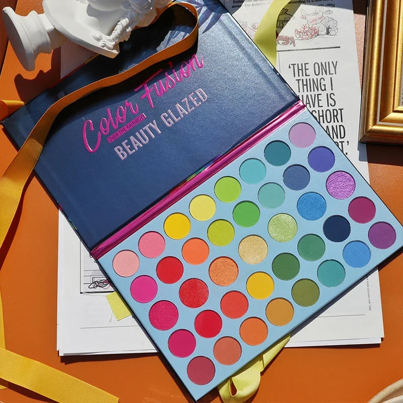 Long-Lasting 39-Color Rainbow Palette | Neon Glitter Eye Makeup by Beauty Glazed