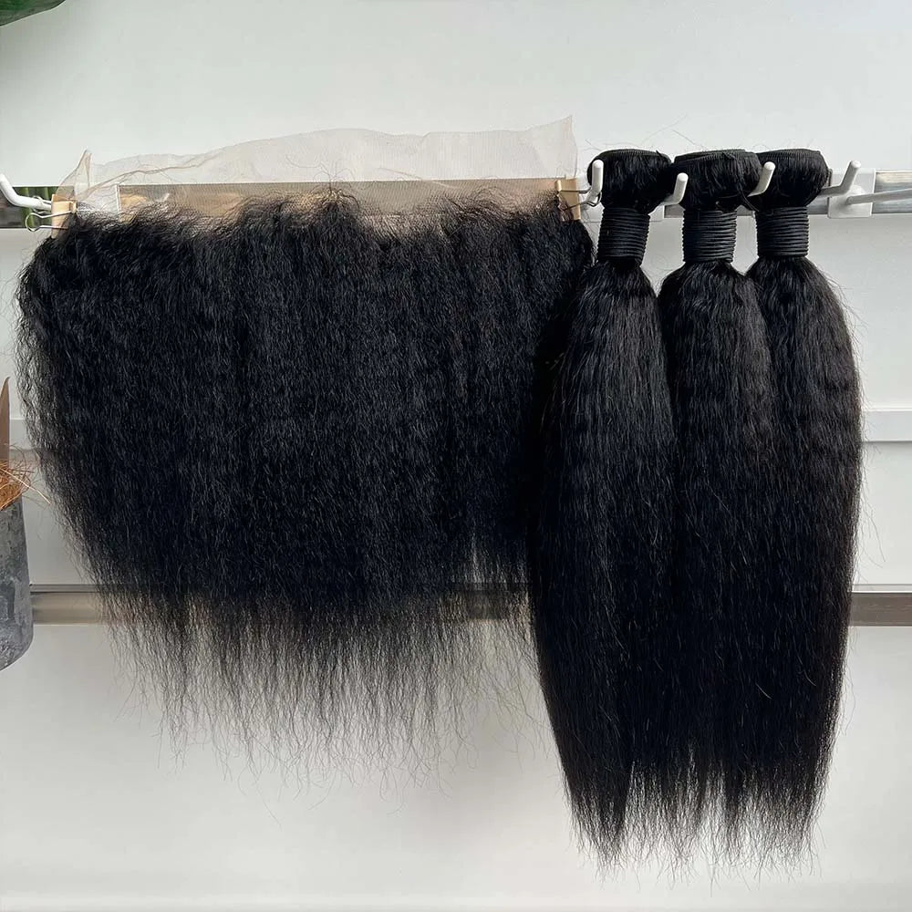 Kinky Straight Raw Virgin Hair Bundles with HD Lace Closure/Frontal Set