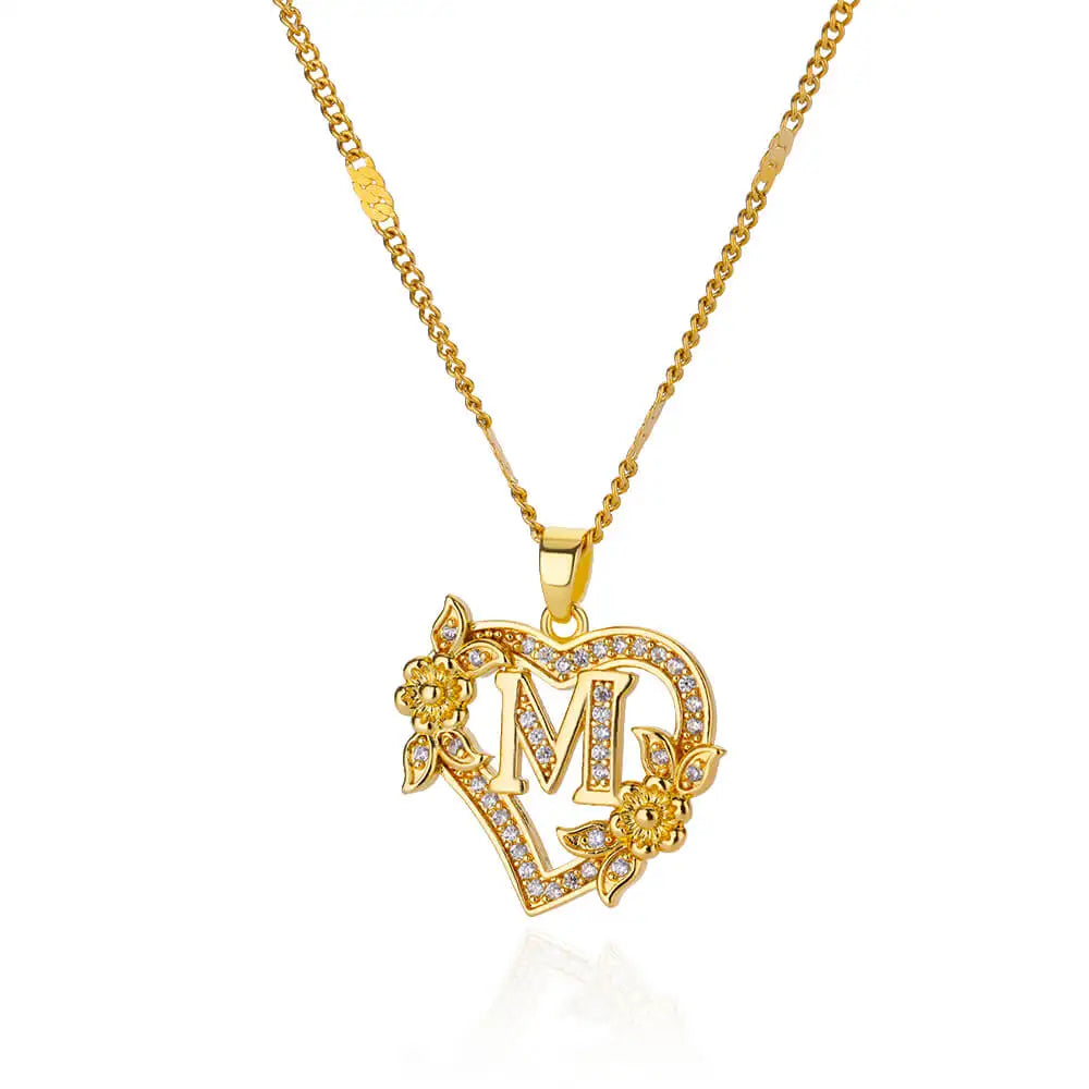 Custom Heart Initial Pendant Necklace – Gold Tarnish-Free Stainless Steel