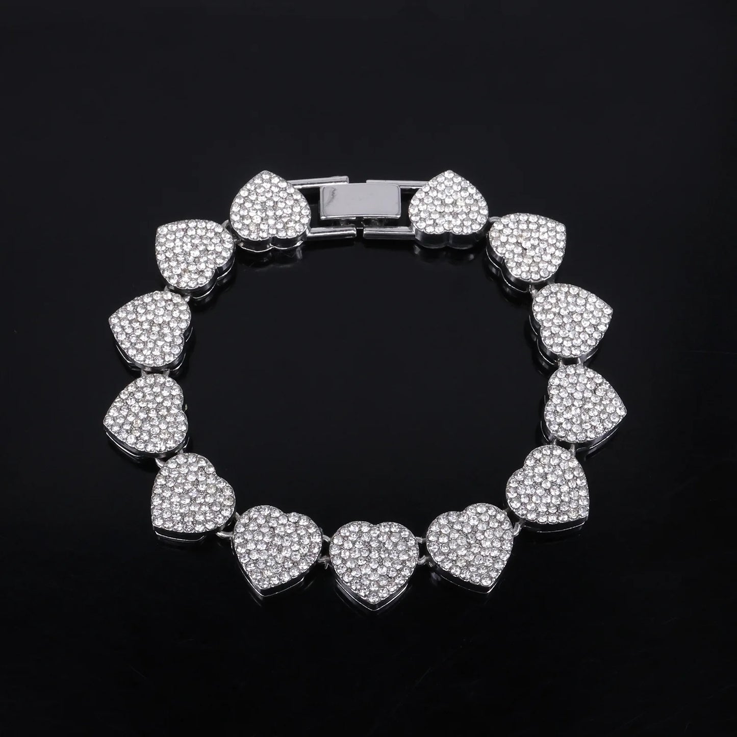 Iced-Out CZ Tennis Chain & Bracelet Set – Hip Hop Heart Pendant Jewelry