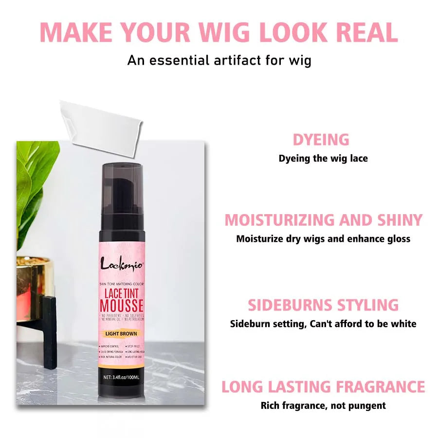 LOCKMIO Natural Lace Tint Spray & Mousse – Invisible Skin-Fitting Wig Dye Mist for Lace Frontals & Mesh