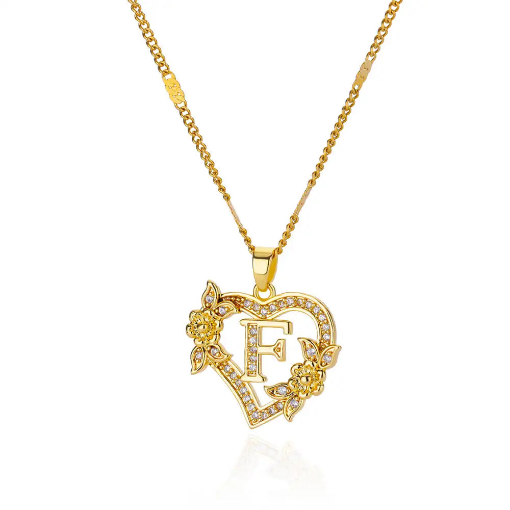 Custom Heart Initial Pendant Necklace – Gold Tarnish-Free Stainless Steel