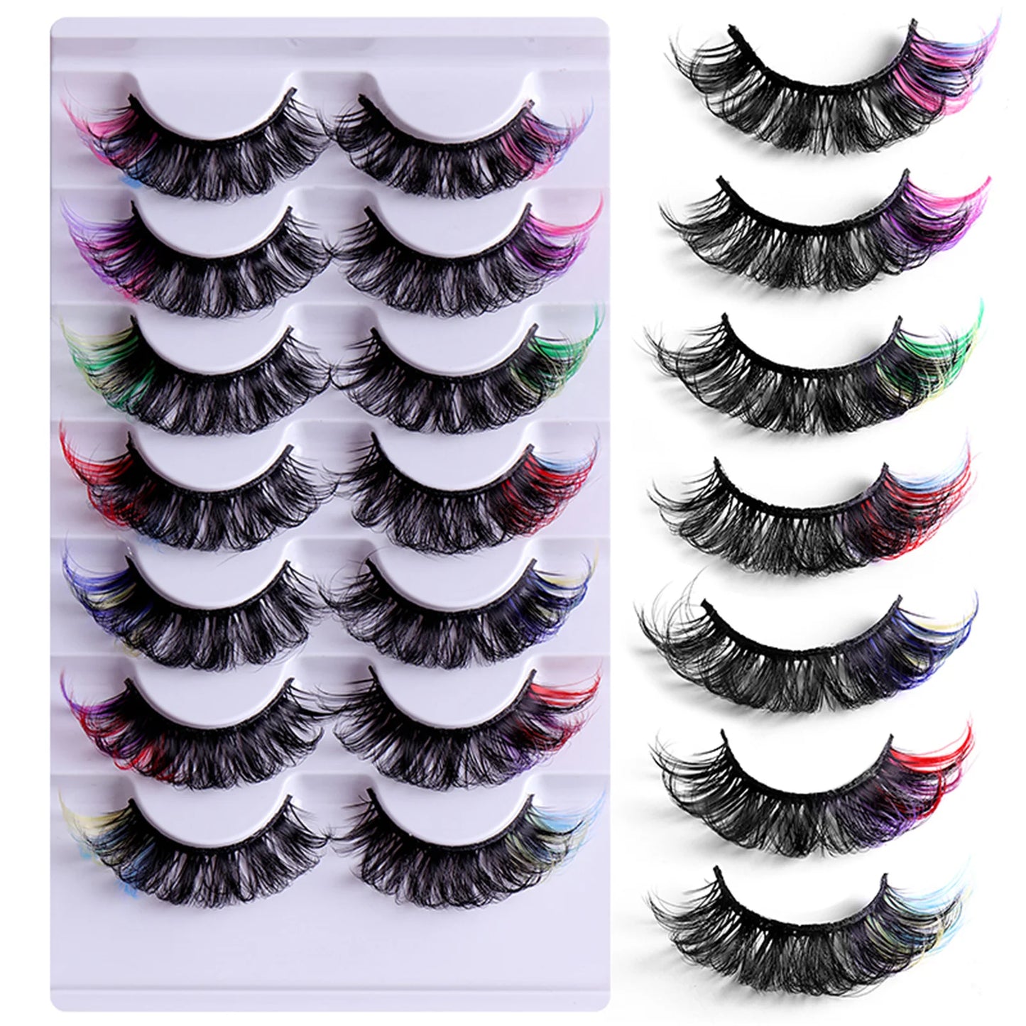 7 Pairs D-Curl Colored Faux Mink Lashes - Fluffy Dramatic Volume False Eyelashes Set