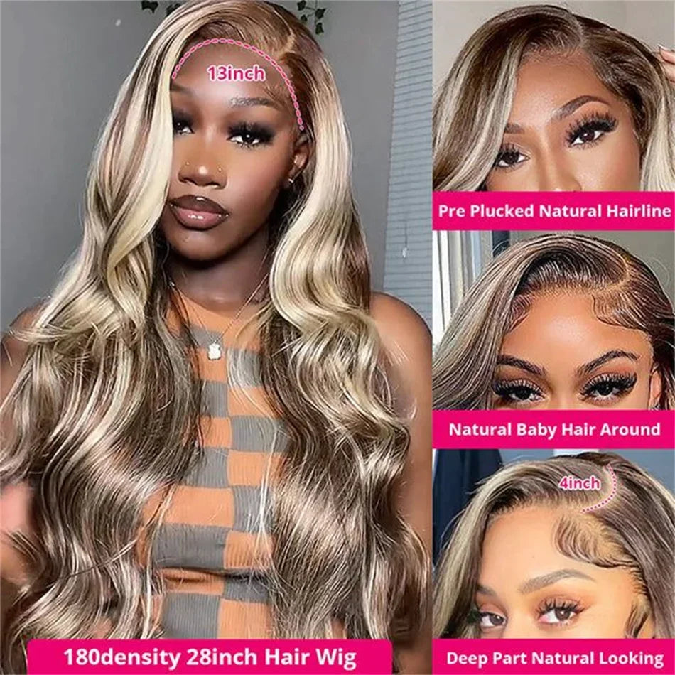 13x4 HD Lace Frontal Wig - 36" Body Wave (Honey Blonde #613)