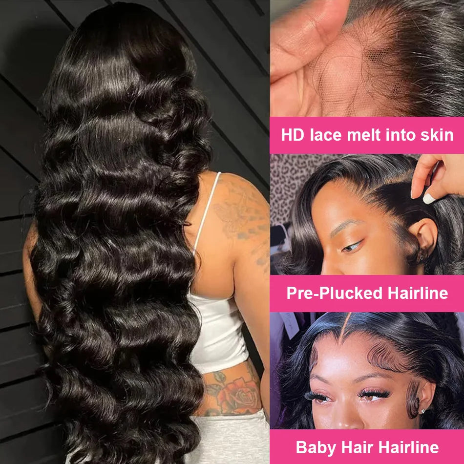 HD Lace Body Wave Human Hair Wig - 250% Density 13x6 Frontal & 5x5 Glueless Options (30-40 Inch)