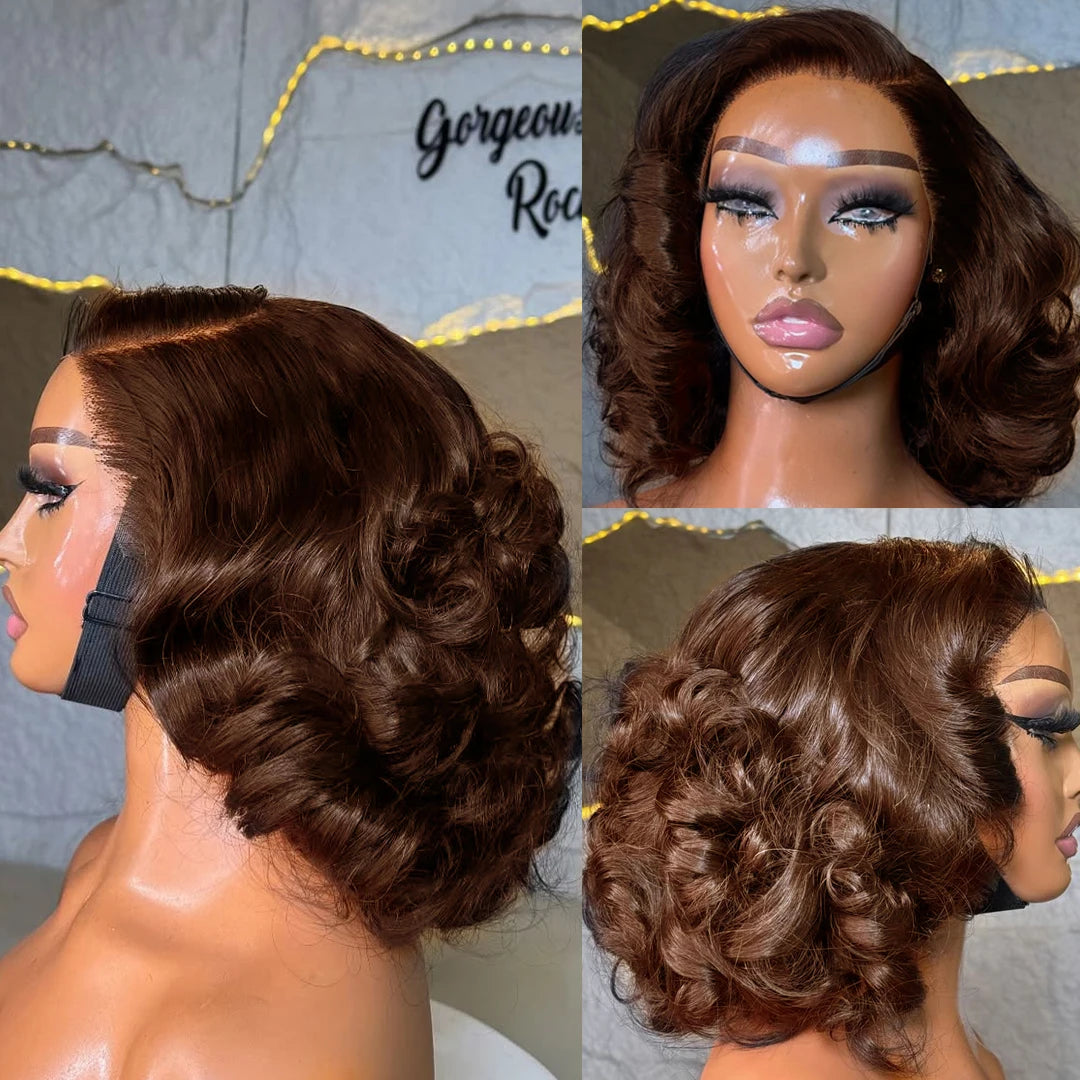 Chocolate Brown Body Wave Bob Wig – 13x4 Lace Front Human Hair Wig
