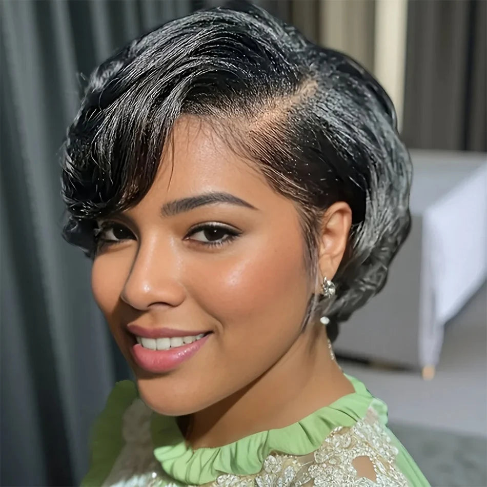 13x4 HD Transparent Lace Front Pixie Wig – 250% Heavy Density Short Straight Human Hair