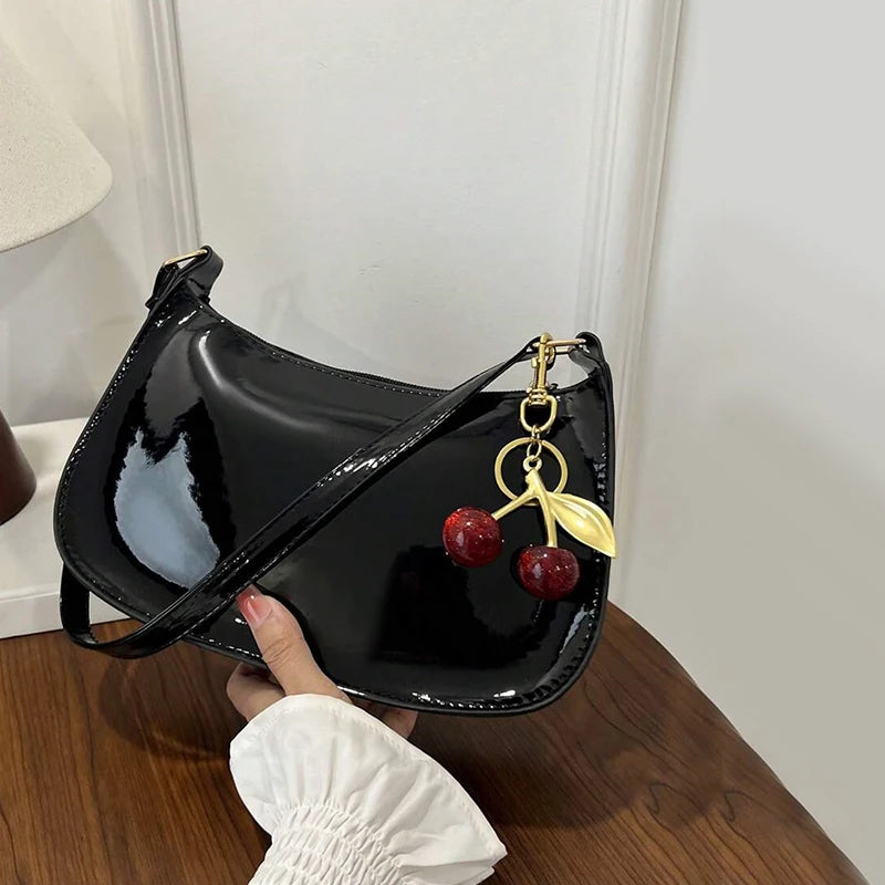 Minimalist PU Leather Underarm Bag with Cherry Detail