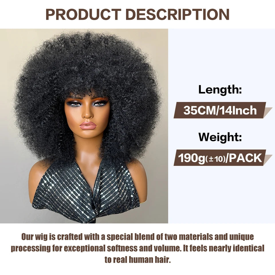 14" Short Kinky Curly Afro Wig – Heat Resistant Synthetic Fiber for Natural Volume