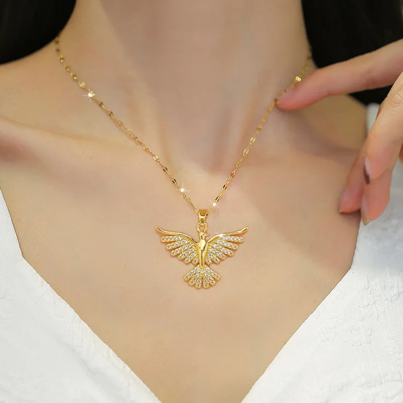 Stainless Steel Phoenix Eagle Pendant Necklace