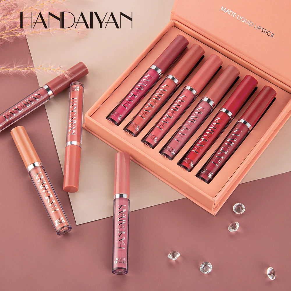 HANDAIYAN 6-Piece Matte Liquid Lipstick Set – Long-Lasting & Waterproof Lip Gloss Gift Box