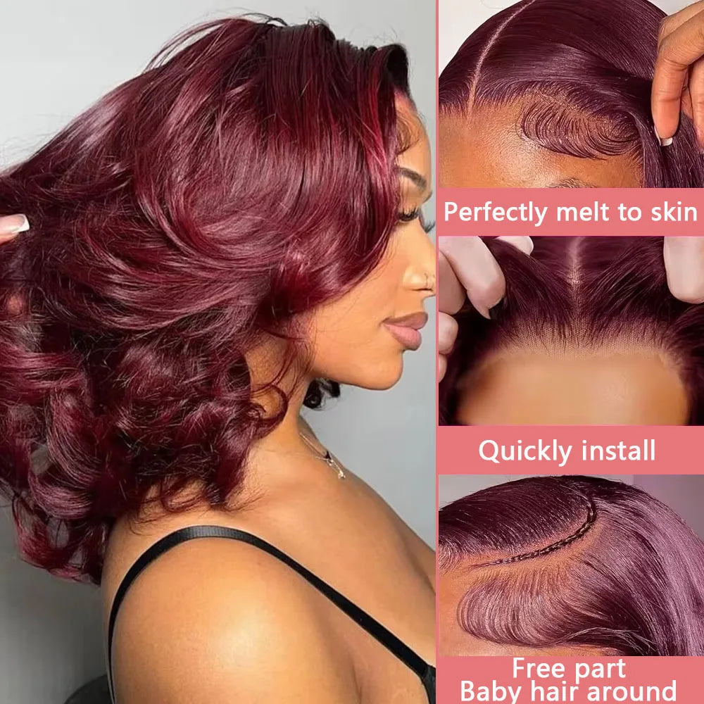 Burgundy Red #99J Loose Deep Wave Bob - 250% Density 13x4 HD Lace Front Human Hair Wig