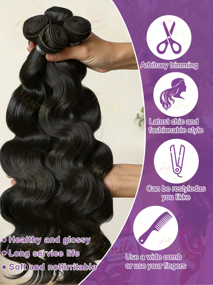 Luxury Indian Body Wave Bundles: 30-34 Inch Raw Unprocessed Double Drawn Human Hair Extensions