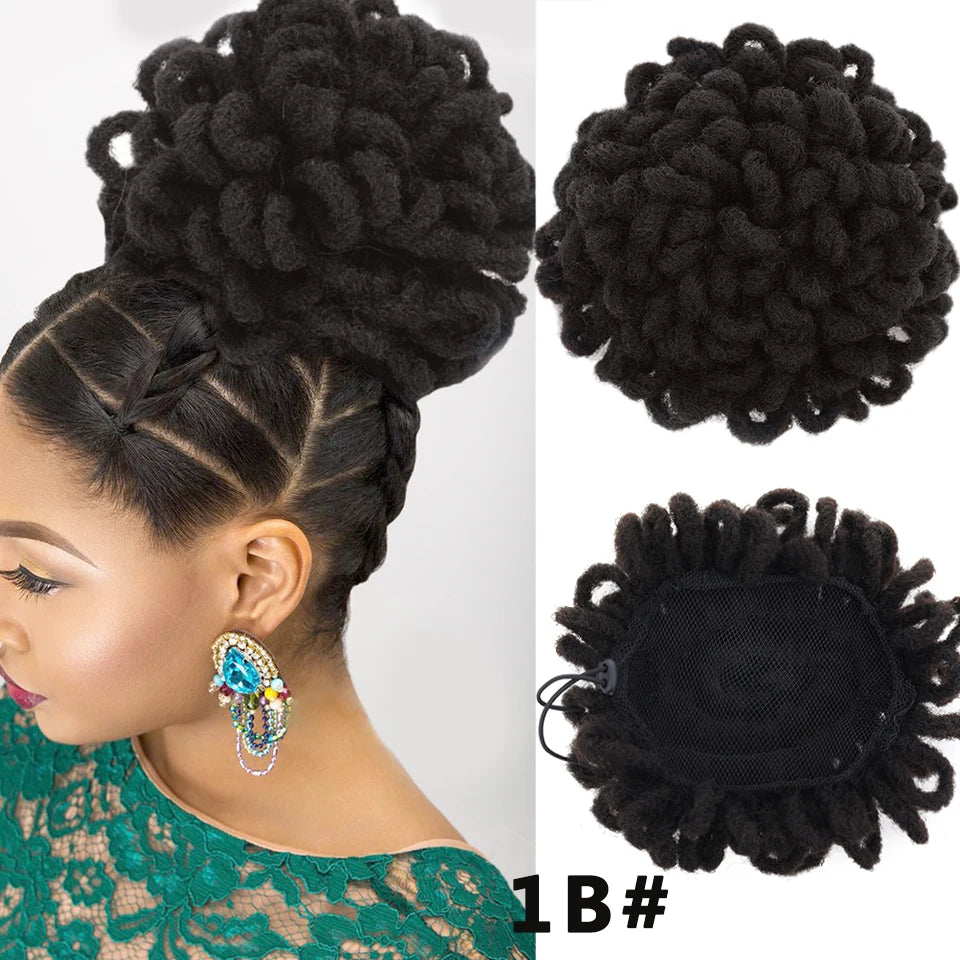 Synthetic Dreadlock Afro Puff Bun Drawstring Ponytail – Faux Locs Hair Piece
