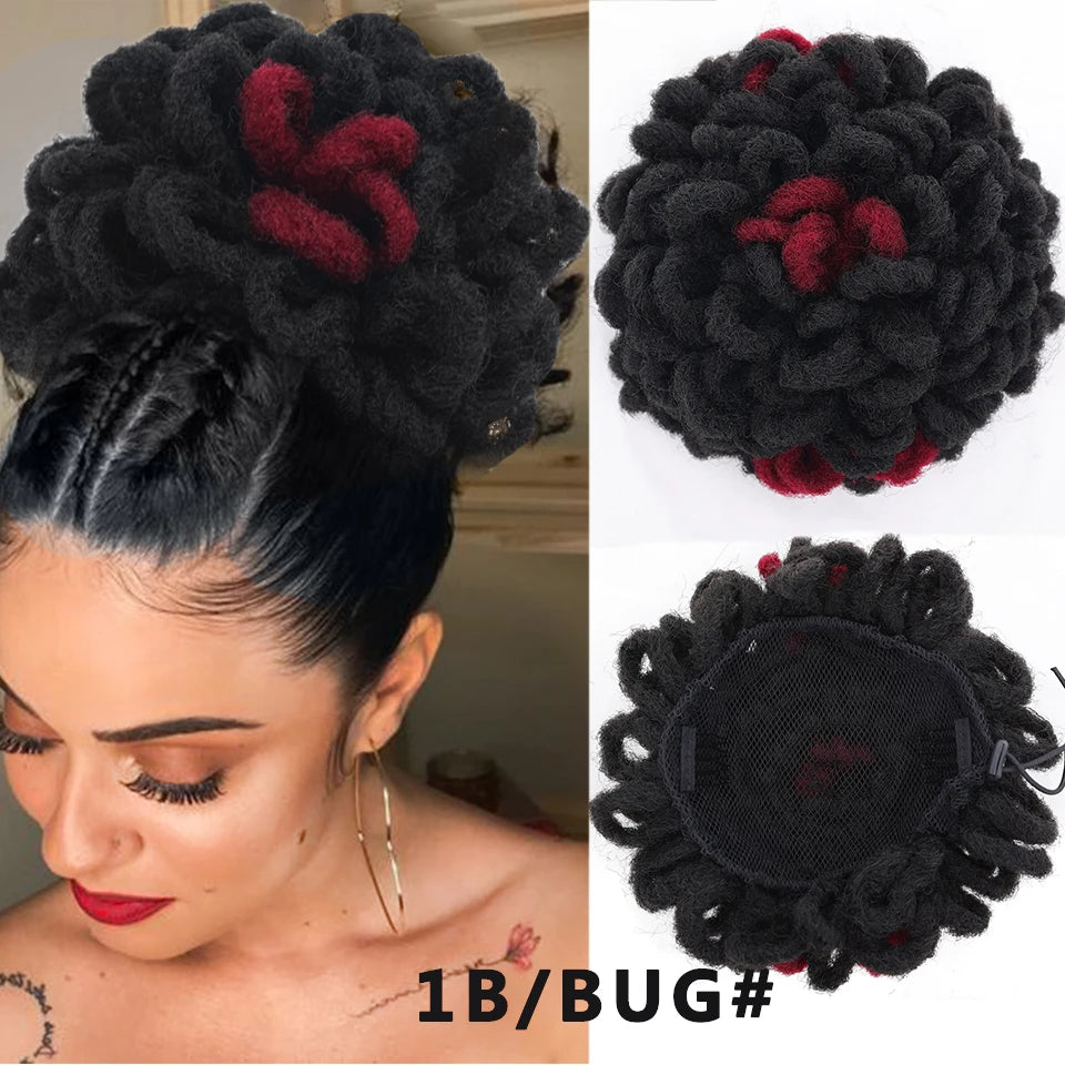 Synthetic Dreadlock Afro Puff Bun Drawstring Ponytail – Faux Locs Hair Piece