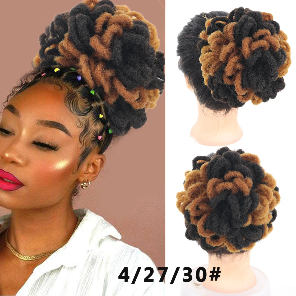 Synthetic Dreadlock Afro Puff Bun Drawstring Ponytail – Faux Locs Hair Piece