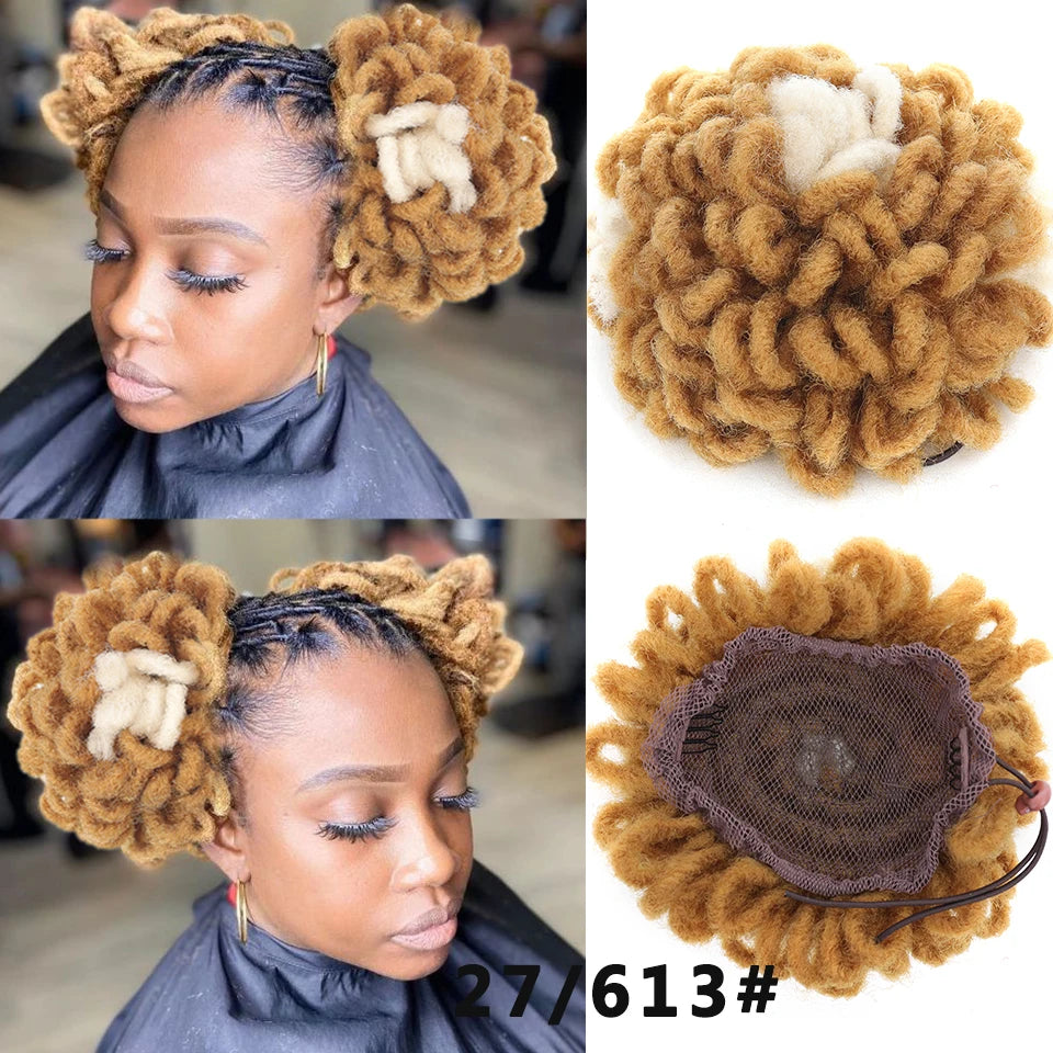 Synthetic Dreadlock Afro Puff Bun Drawstring Ponytail – Faux Locs Hair Piece