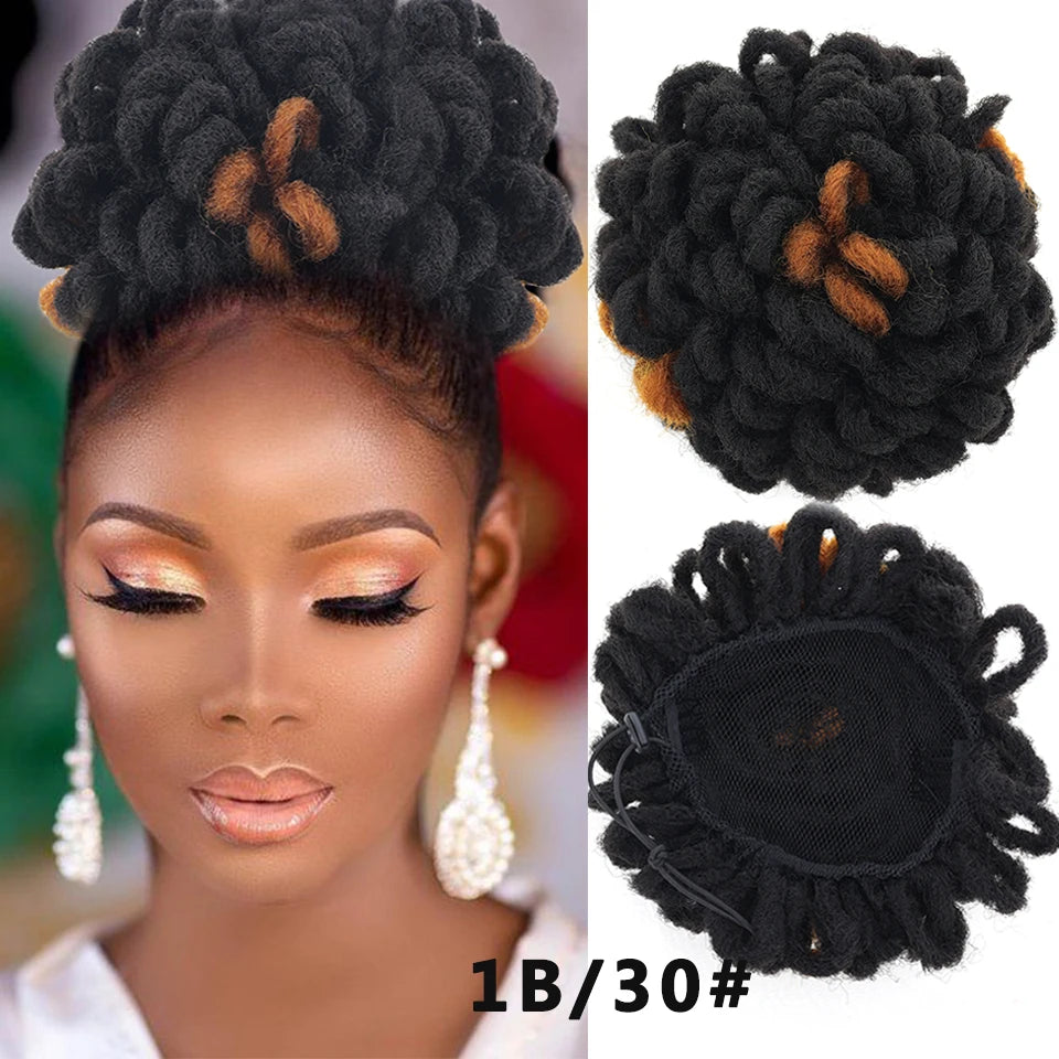 Synthetic Dreadlock Afro Puff Bun Drawstring Ponytail – Faux Locs Hair Piece