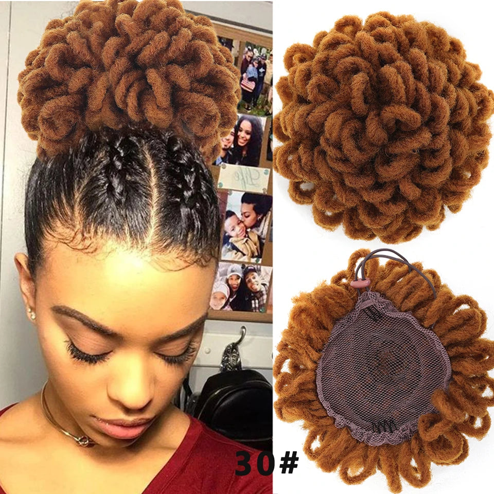 Synthetic Dreadlock Afro Puff Bun Drawstring Ponytail – Faux Locs Hair Piece